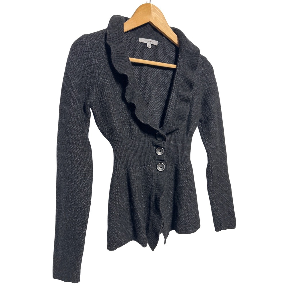 Classiques‎ Entier Silk Lambs Wool Ruffle Collar Tapered Waist Cardigan Size S